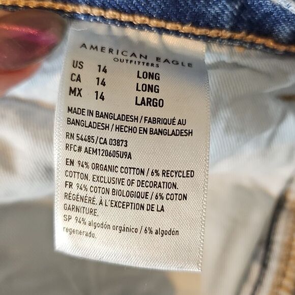 American Eagle 14 Long 90s Straight Distressed Blue Jeans - Picture 9 of 10